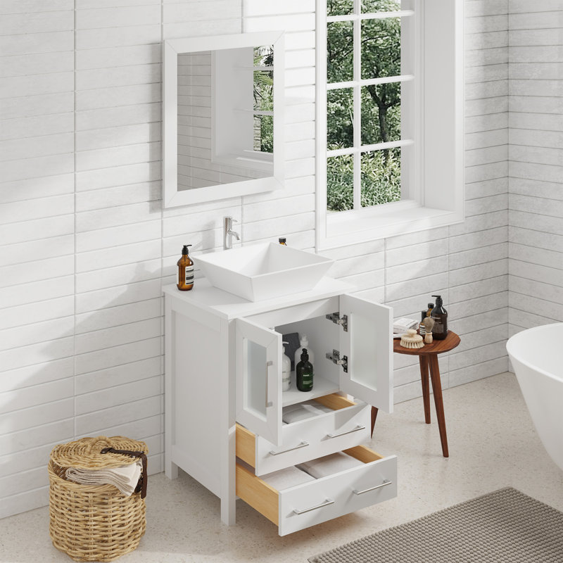  Ensemble de meuble-lavabo simple 24 "avec miroir, Blanc