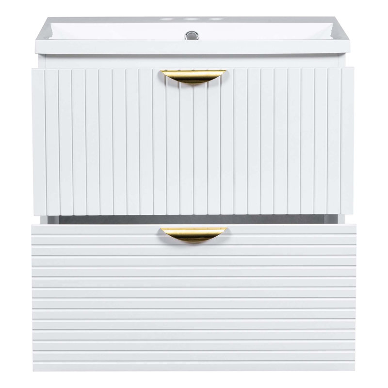 Meuble-lavabo mural moderne avec lavabo en résine et 2 tiroirs