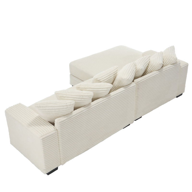 Compression Modular L-Shaped Corduroy Sofa, Beige Corduroy, Left Hand Facing