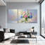 Plantes et fleurs, bouquet de fleurs dans un vase avec ensemble de 3 impressions murales sur toile-722550443