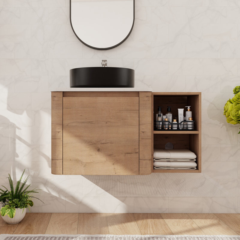 Meuble-lavabo flottant simple 36 po avec lavabo en céramique, meuble-lavabo mural avec porte à fermeture douce et tablette