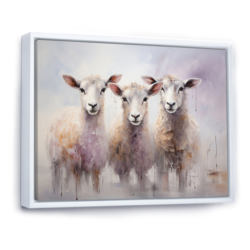 «White Pink White White Sheep Ethereal Ewes II», reproduction sur toile, 16" H x 32" W, Cadre flottant blanc