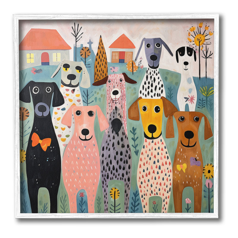 Art à giclée encadrée de chiens et de fleurs par Lazar Studio, Giclée encadrée blanc bord de mer, H 24 po x l 24 po