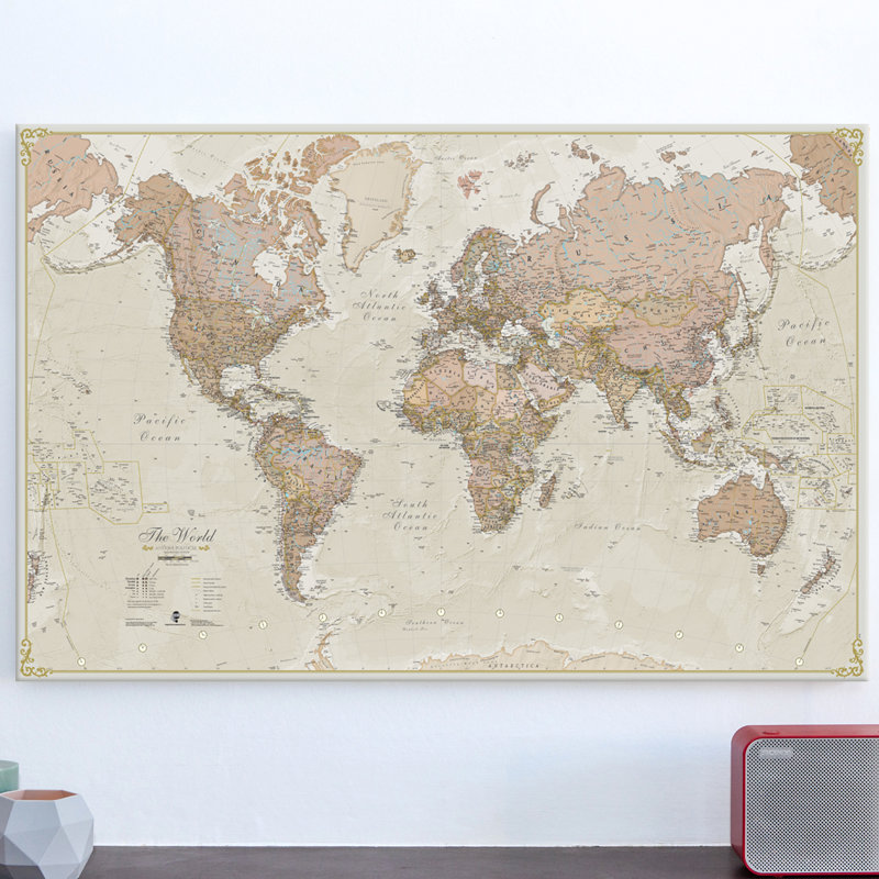 Antique World Map - Wrapped Canvas Print, 122cm H x 203cm W x 4cm D