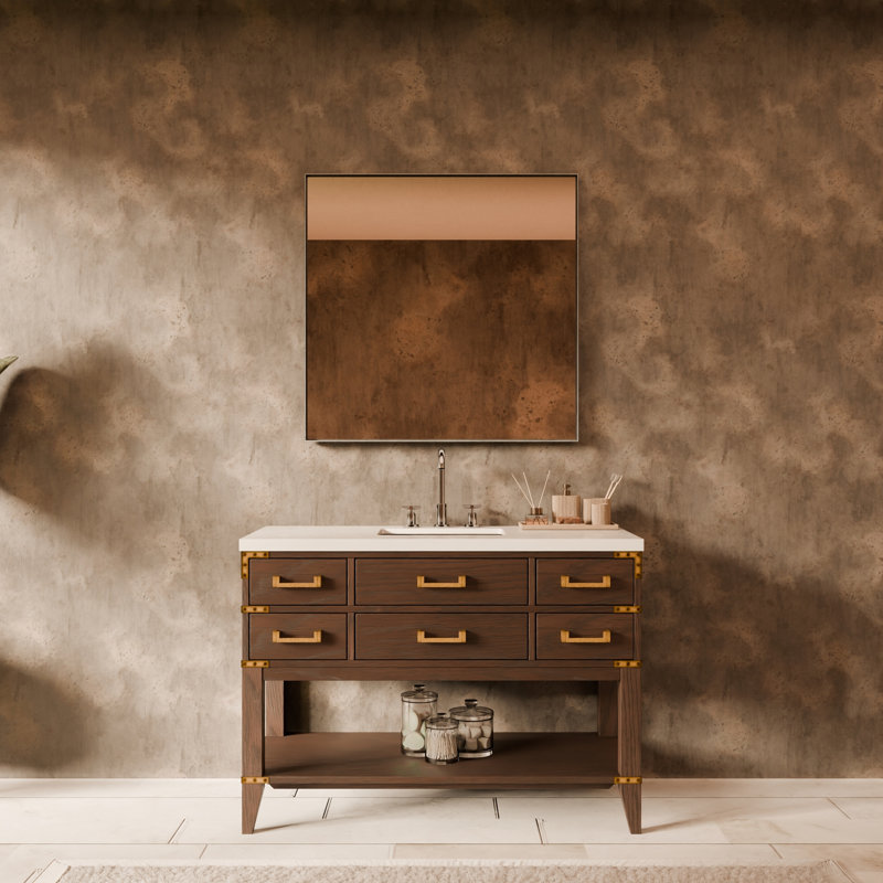 Ensemble de meuble-lavabo simple 48 po, Chêne brun, Marbre de culture blanc
