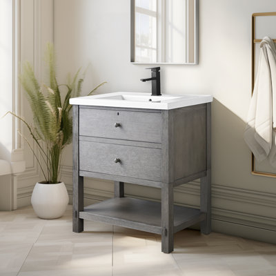 Meuble-lavabo simple autoportant de 30 po avec plateau en céramique Lunnete