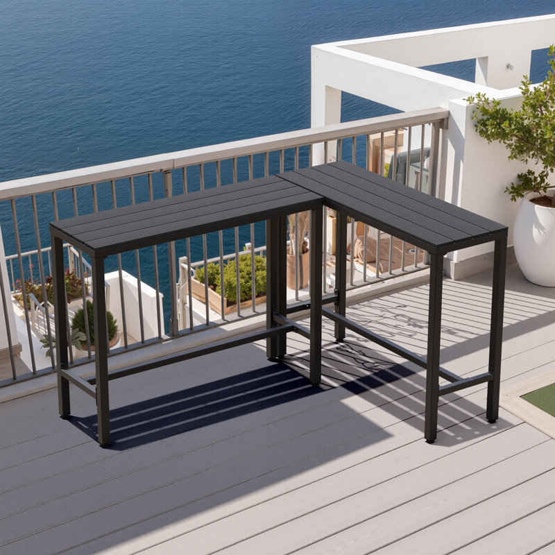 Arboleya Rectangular Metal Outdoor Bar Table, 37.09" H x 58.58" W x 42.91" D, Black