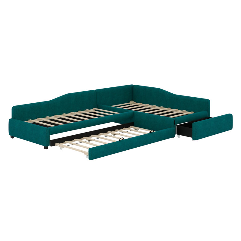 Structure de lit de jour contemporaine avec tiroirs de rangement, tablette de rangement et ports de charge USB fiables, Vert