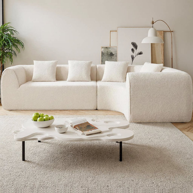 Canapé modulaire incurvé moderne en L 110 po, ensemble 2 pièces avec éponge compressée haute densité, orienté vers la droite, sans assemblage, conception à profil bas pour le salon