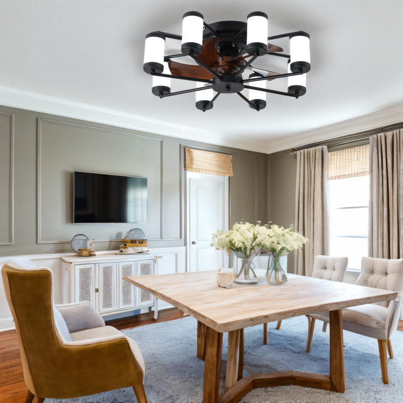 21.7" Ceiling Fan Light With Dimmable Light & Remote Control, Windmill-shaped Flush Mount Ceiling Fan 6 Speeds Reversible Low Profile With 5 Blade For Kitchen Dining Room Bedroom Livng Room Hallway