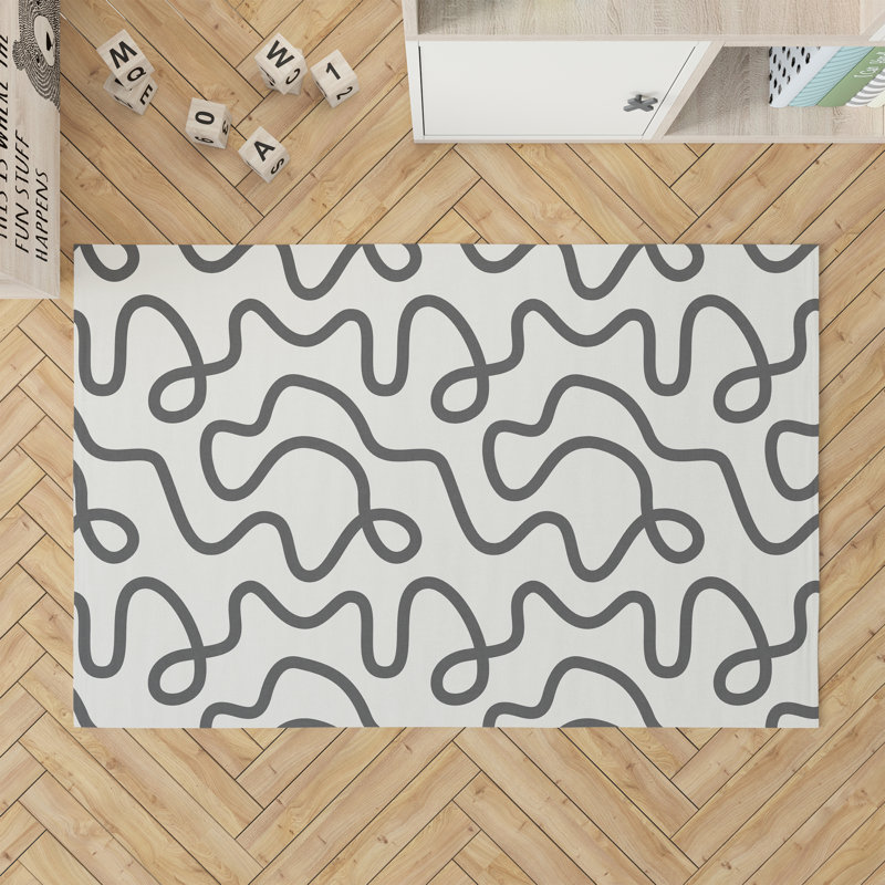Squig Kids Play Mat, Rectangle 48" x 72", Ivory/Charcoal