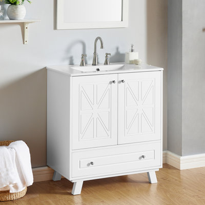 Ventana 30 " W Freestanding Standard Free Standing Single Double Single Vanity Bathroom Vanity With Ceramic Top
