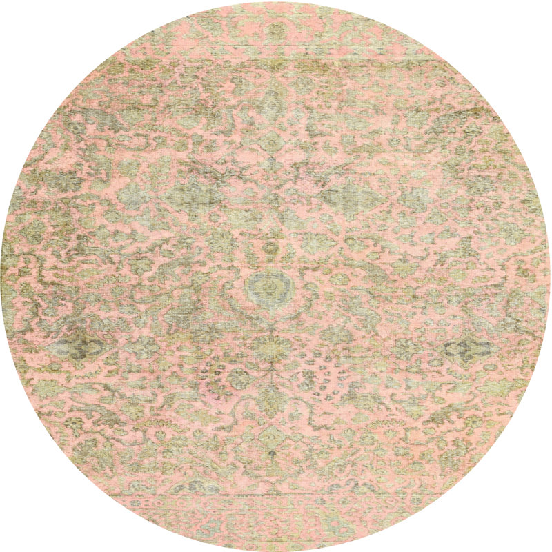 Tapis contemporain vert / beige / brun, Rond 3 pi
