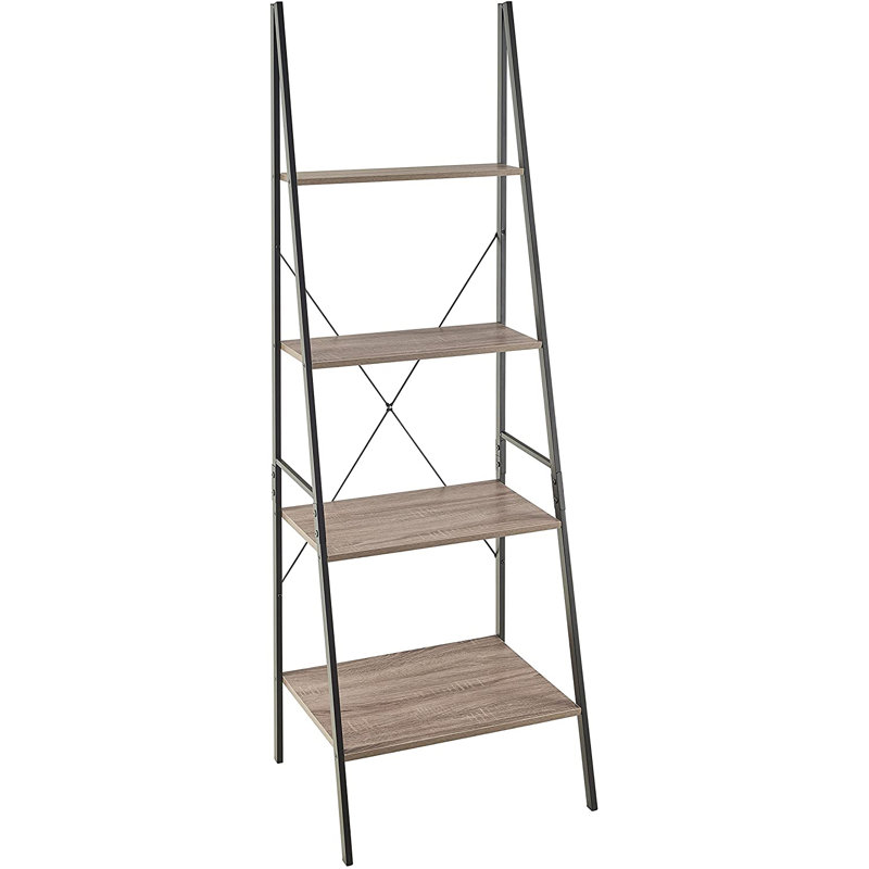Tall 4 Level Living Room Steel Frame Ladder Bookcase and Office Display Shelf 60cm, Grey