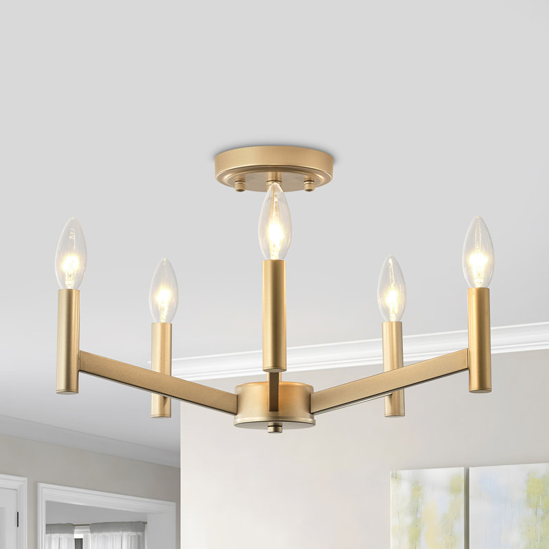 5-light Candle-style Semi Flush Mount Ceiling Light, Gold