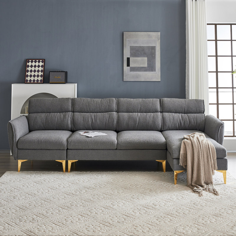 Harwill 112.2'' Velvet Sofa & Chaise, Light Gray Boucle