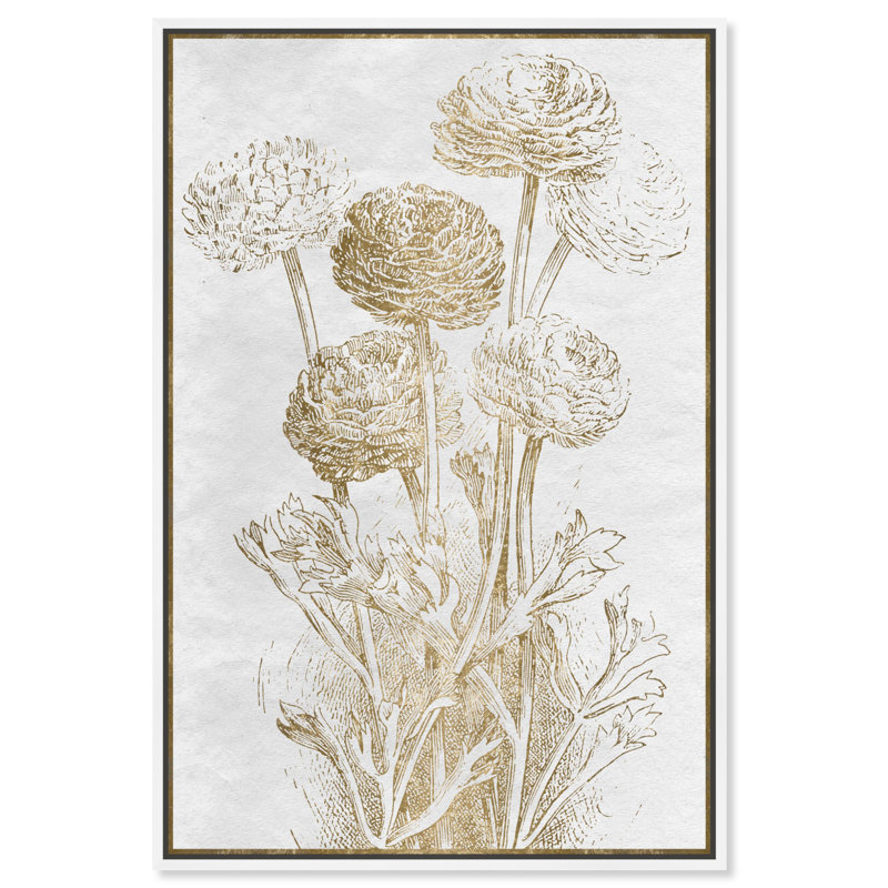 Dahlia et jonquille, croquis de bordure - impression, Cadre blanc, H 45 po x l 30 po