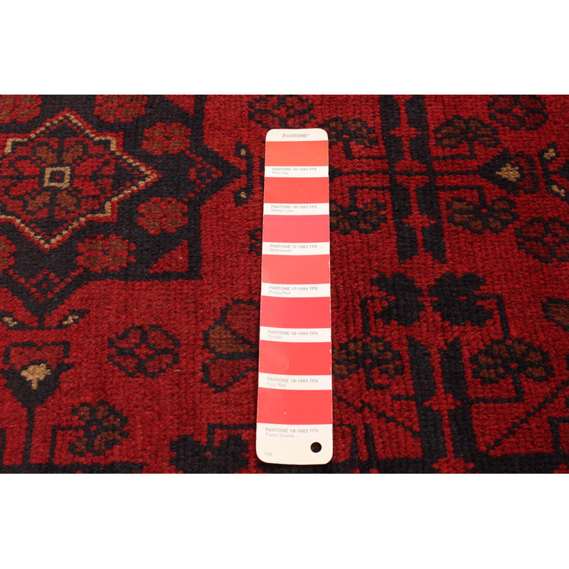 Tapis rouge en laine noué à la main de conception unique 5 pi 0 po x 6 pi 6 po New Age Ingvald