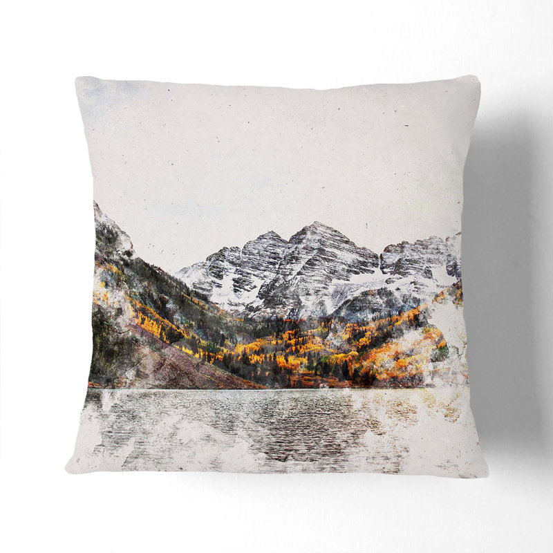 Bells Mountains in Colorado Watercolour Cushion with Filling, Stone, 40cm H x 40cm W x 15cm D