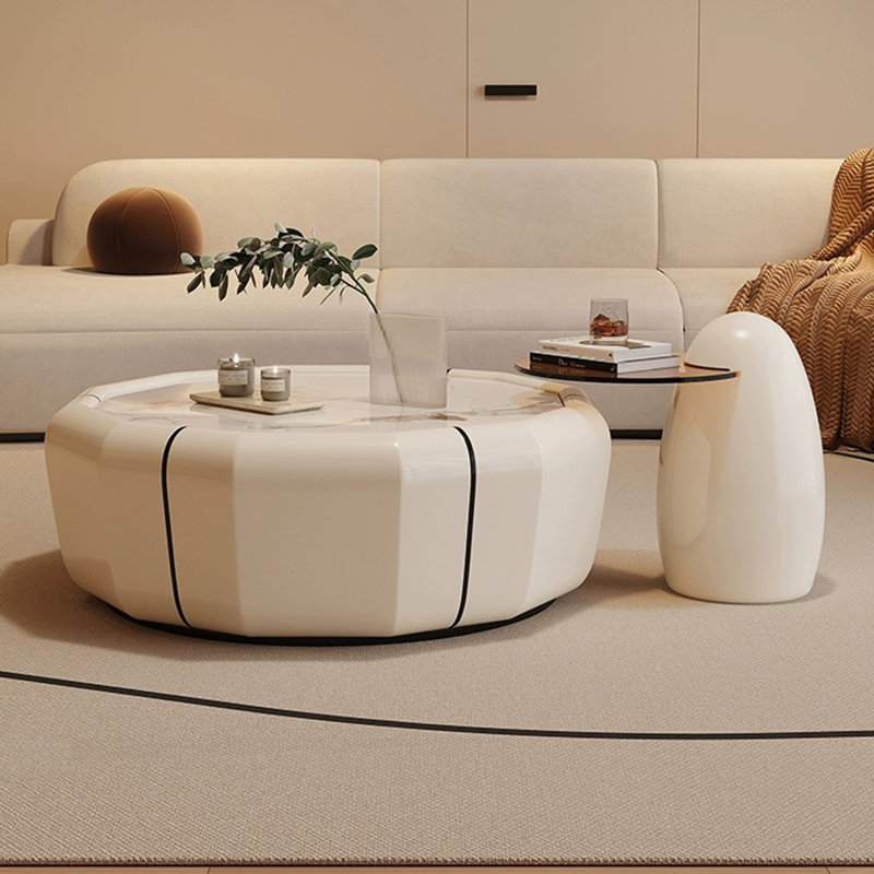 Cream-style round rock slab creative tea table