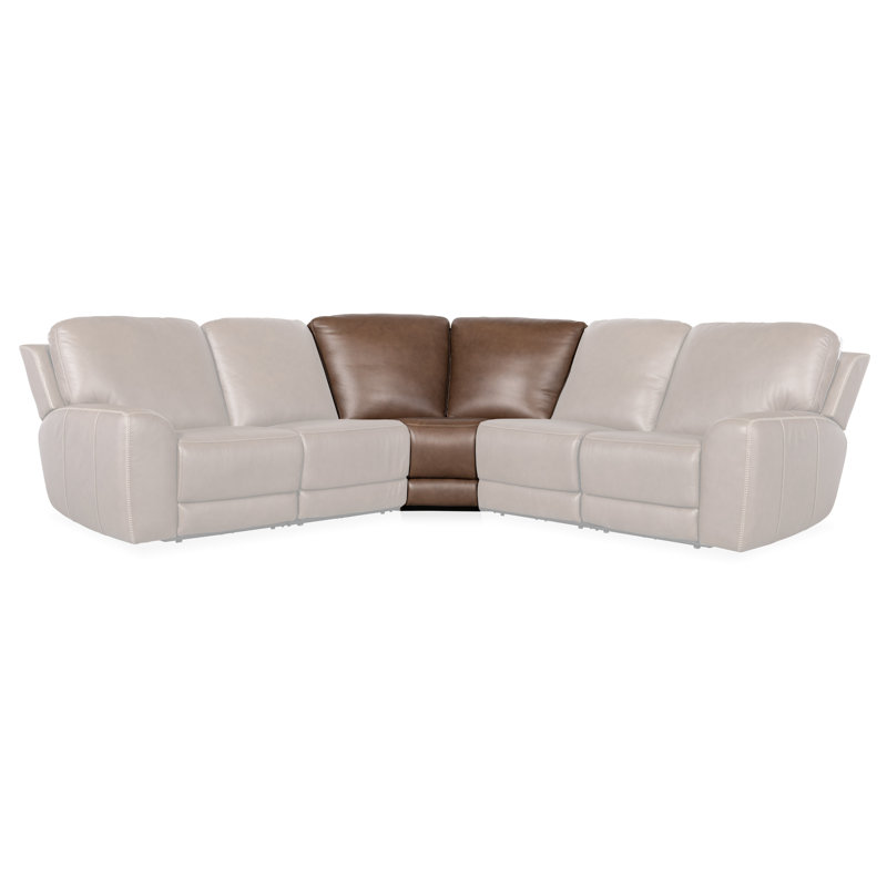 Sorrento Mocha Leather Five-Piece Reclining Sectional with Nailhead Trim