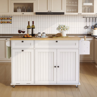 Jamera 60.2"W Kitchen Island with Two Large Storage Cabinets And Drawers, Locking Wheels