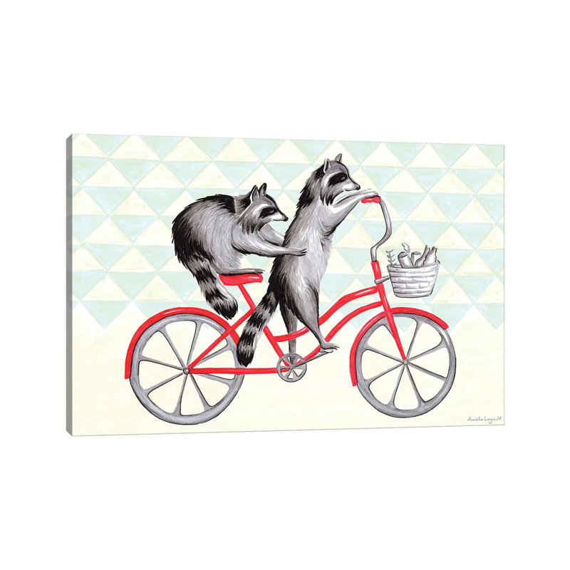 Raccoons On Bike by Amélie Legault - Wrapped Canvas Gallery-Wrapped Canvas Giclée, 66.04 cm H x 45.72 cm W x 3.175 cm D