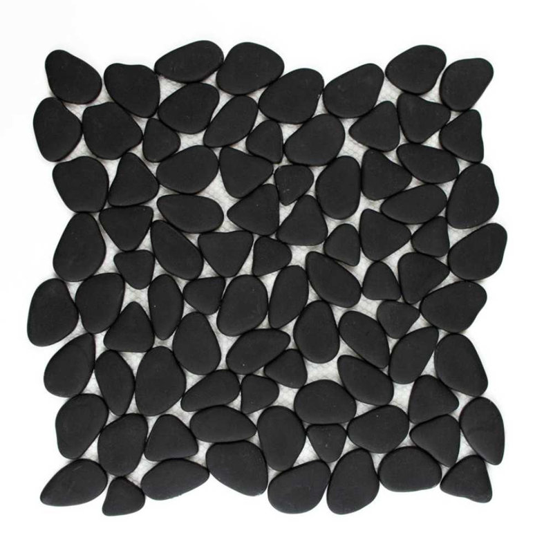 Huron Glass Pebbles Mosaic Tile, Black