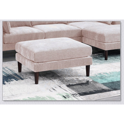 Repose-pieds en tissu Morgan Blush rose avec coussin moelleux et pieds en bois pour les salons modernes
