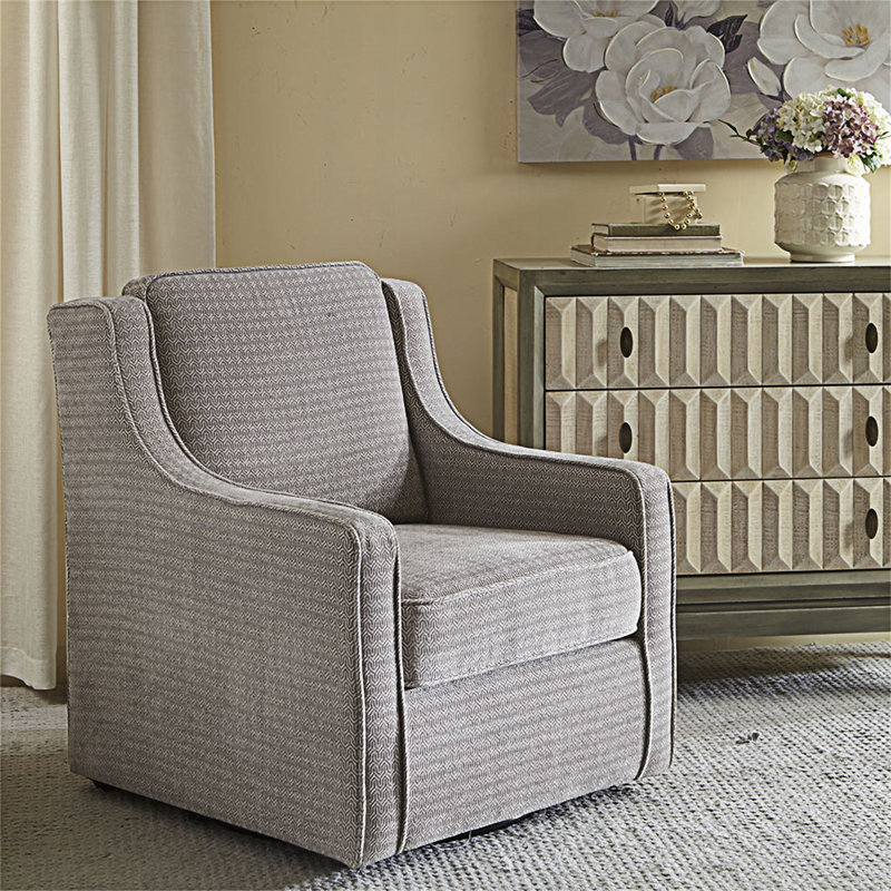 Gray Geometric Pattern Swivel Accent Chair with Wood Frame