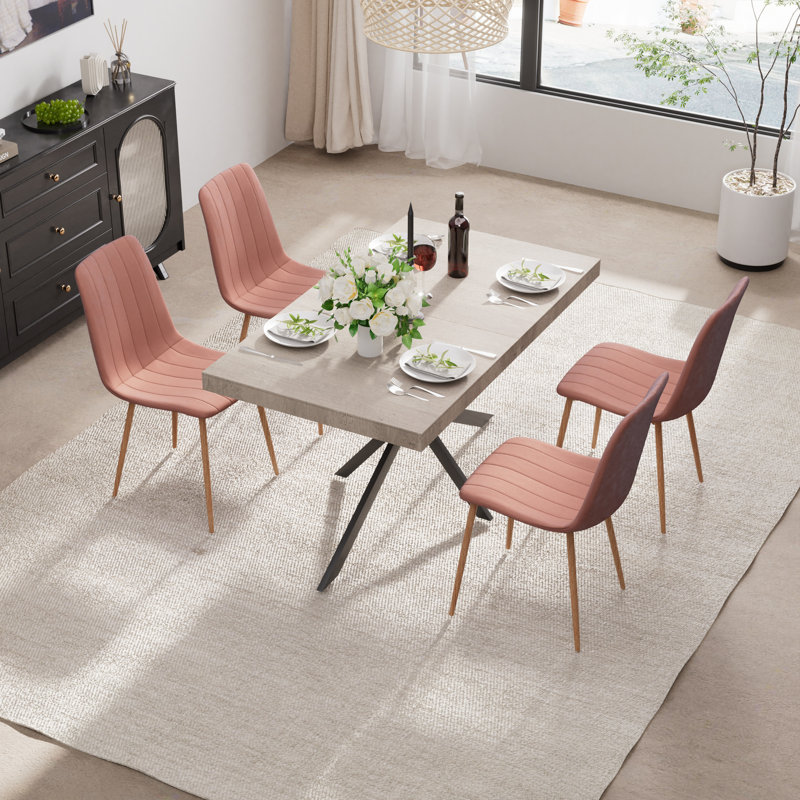 55-70in Rectangle Extendable Dining Table Set, Black/Gold, 5