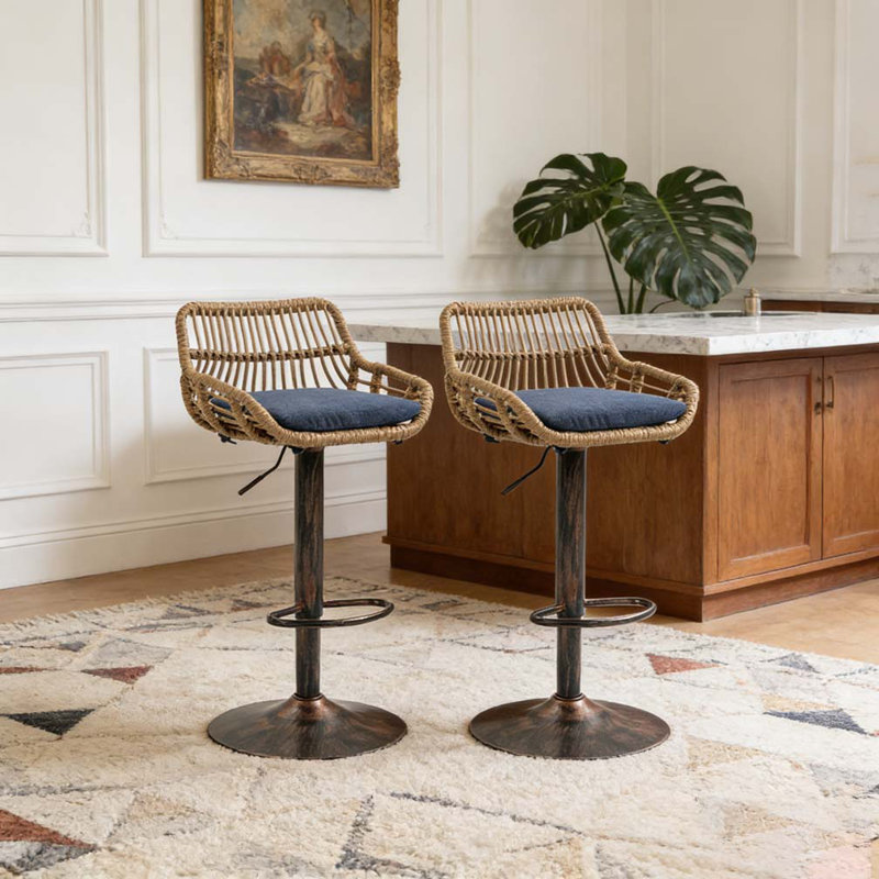Modern Swivel Bar Stools Set, Blue