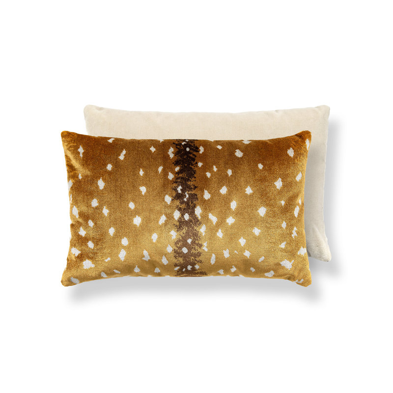 ANTELOPE / VELVET PILLOW, 14" H x 22" W, Tawny/Beige Animal Print, Rectangular