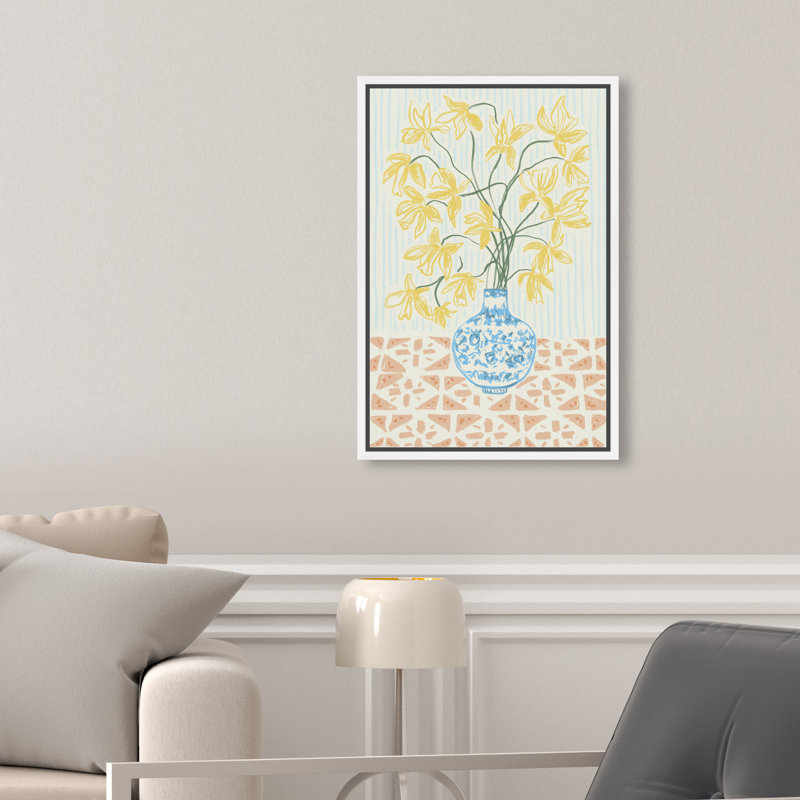 Yellow Iris Summer Print by Oliver Gal, 31"H x 21"W, White Floater Frame
