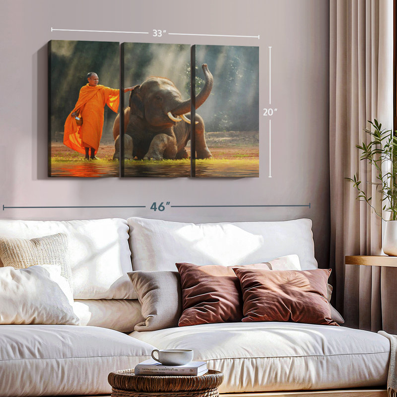 «Monk and Asian Elephant» sur toile, H 20 po x l 33 po
