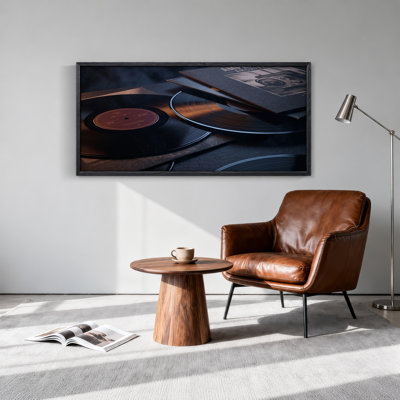 Vintage Vinyl Records and Album Covers in Dim Lighting Canvas Wall Art