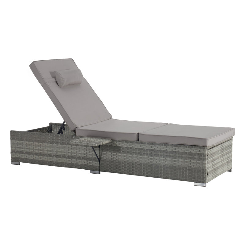 Méridiennes d'extérieur avec dossier réglable et rangement pour l'extérieur, Coussin beige / structure gris clair
