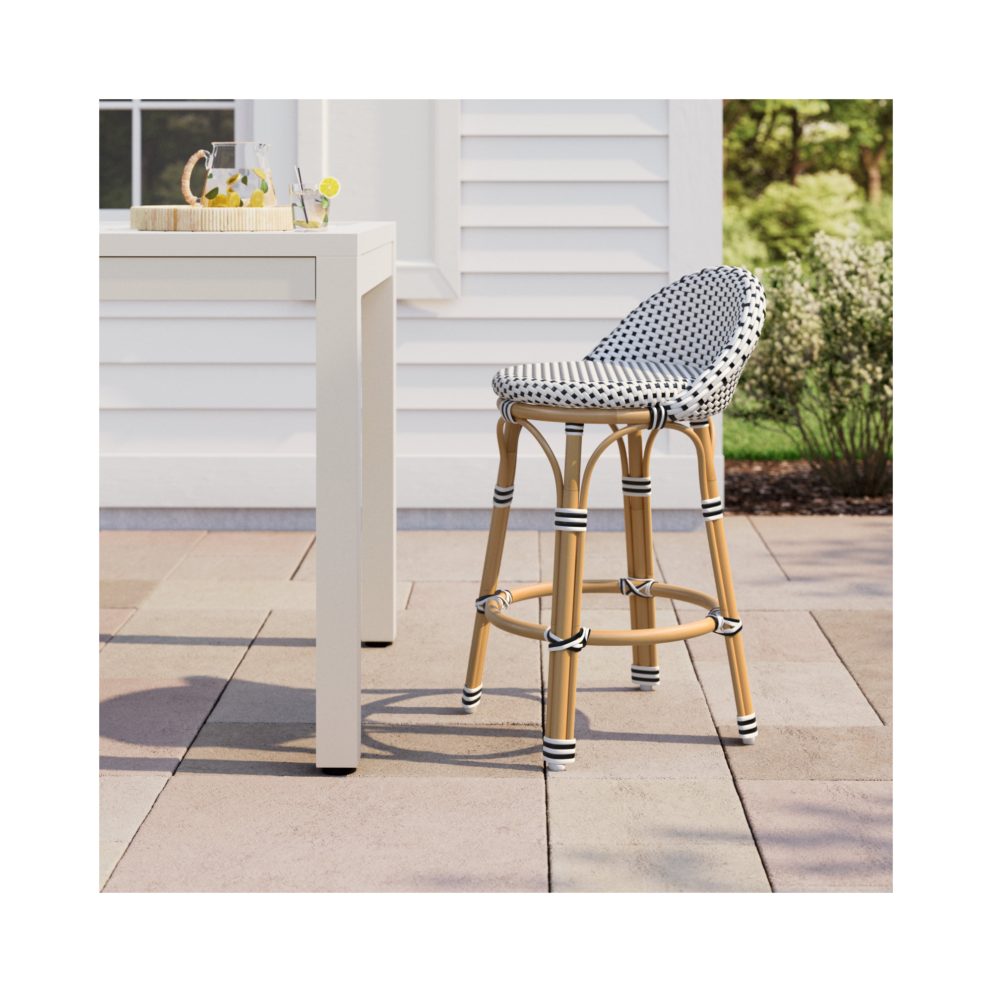Ellie Woven Stool, Black/White
