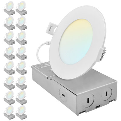 Luxrite 4 Inch Canless Spotlight LED Recessed Light 5CCT Ceiling Light 650/800/1066LM CRI 90 Dimmable 8W/10W/13W IC Rated Wet Rated ETL Listed 16 Pack
