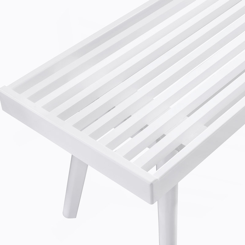 White Solid Wood Slatted Bench