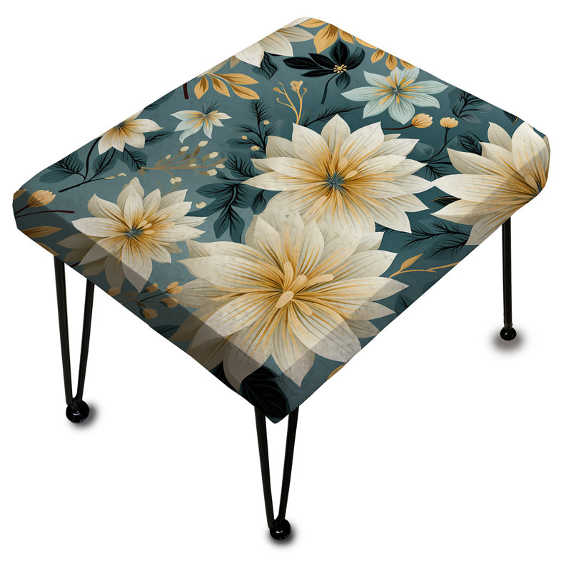 Repose-pieds géométrique bleu et doré à motif floral Harmony Fusion I