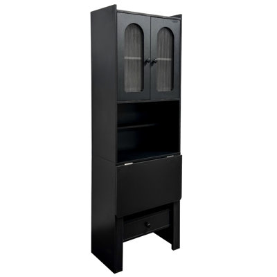 Fold-Out Convertible Writing Desk Cabinet with Shelf and Drawer Multi-Functional Workstation