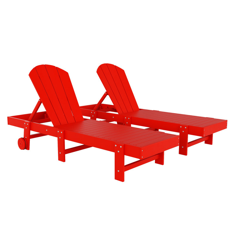 Laguna 77.6" Long Outdoor All-Weather Poly Reclining Chaise Lounge Set, Red