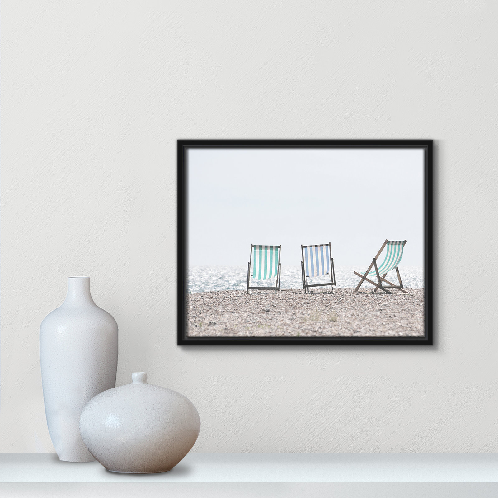 Adriatica "Beach Chairs" Print, 12.5" H x 15.5" W x 2" D, Black Framed Canvas