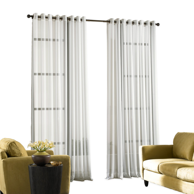 Mannino Solid Sheer Grommet Single Curtain Panel, Winter White, 59" W x 120" L