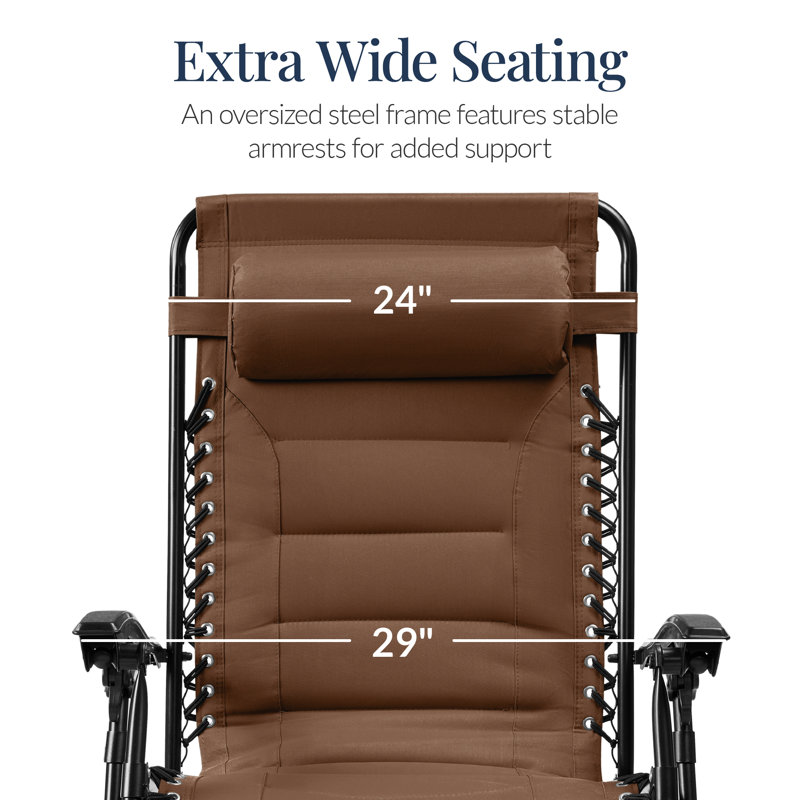  Oversized Padded Zero Gravity Chair, Folding Outdoor Patio Recliner W/ Side Tray - Brown, Brown