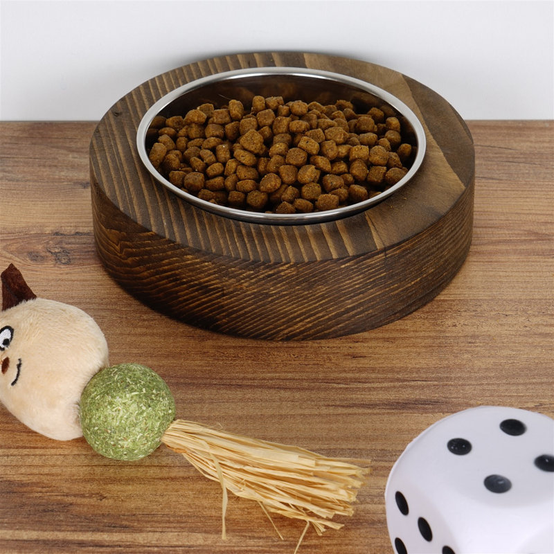 Bol rustique 100% bois d'épinette, 6,7 x 1,4 x 6,7 po | Couleur noyer élégante | Durable et facile à nettoyer | Parfait pour les chiens et les chats | Conception assemblée pour rehausser la décoration intérieure