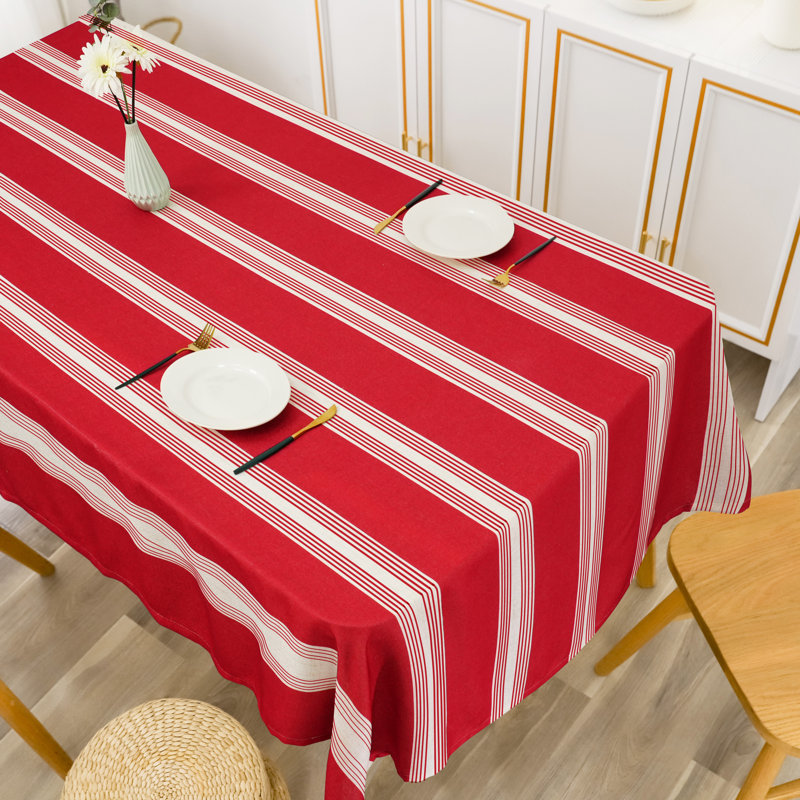Rectangle Striped Christmas Linen Textured Tablecloth, 84" x 54"