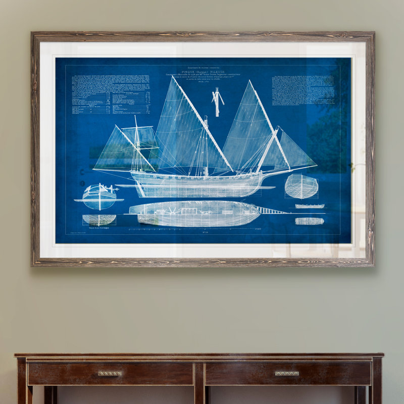 «Antique Ship Blueprint III» par Paul Cezanne - reproduction d'art encadrée, H 32 po x l 44 po x 1,25 po