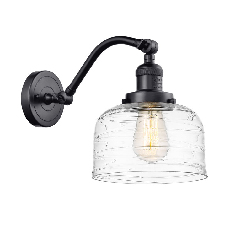 Applique murale 1 lumière 8 po Bell, Ampoule à DEL rétro de 6 watts, Noir mat, Tourbillon déco transparent